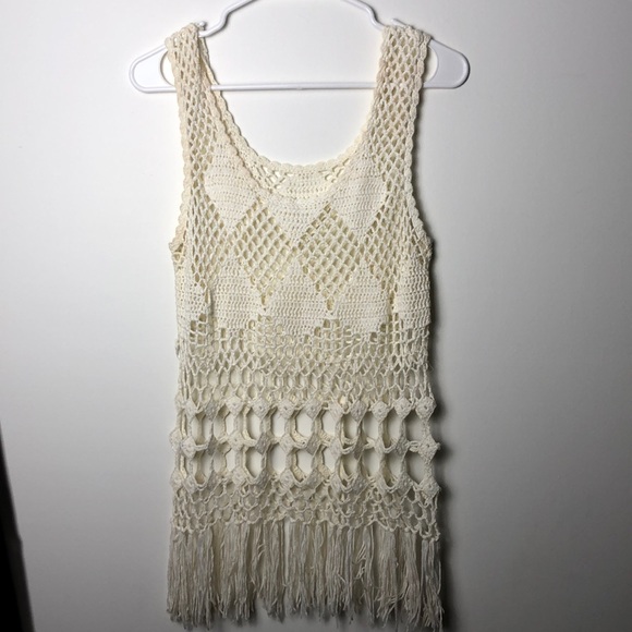 Crochet tank top boho hippie cream fringe - Picture 5 of 5